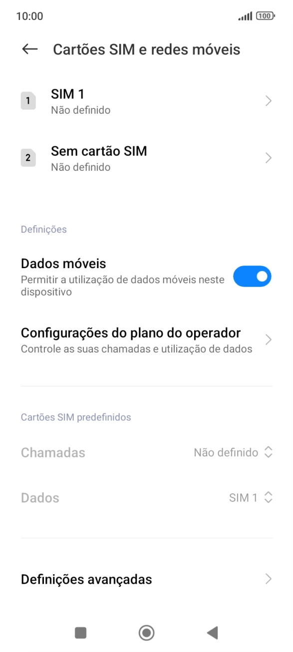 Prima o nome do cartão SIM.