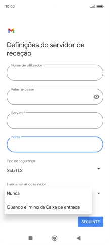 Prima Nunca para manter os e-mails no servidor quando estes são apagados no telefone.