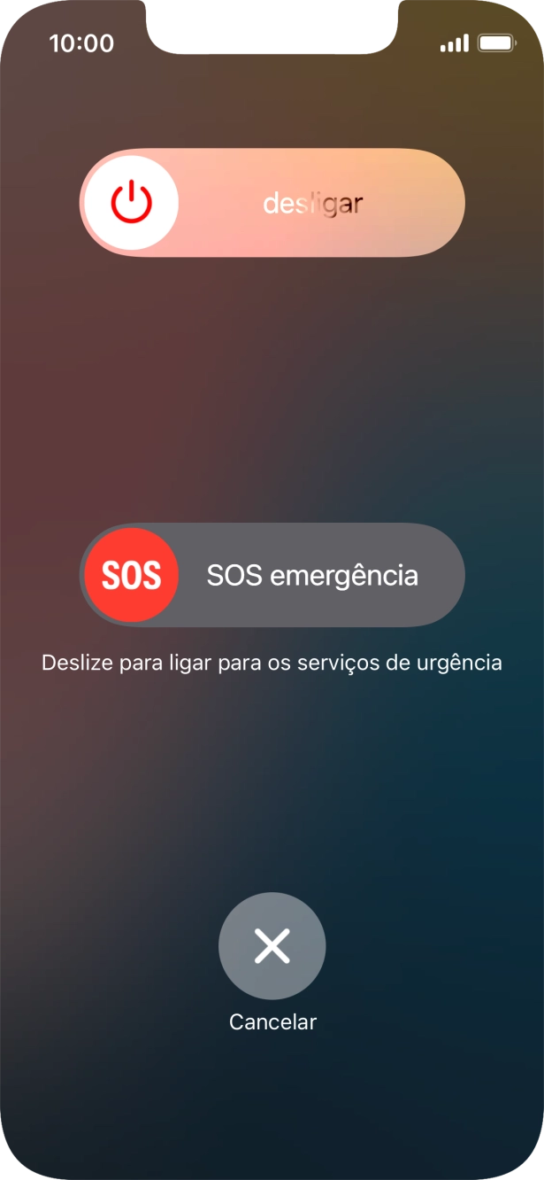 Prima o ícone para desligar e arraste-o para a direita.