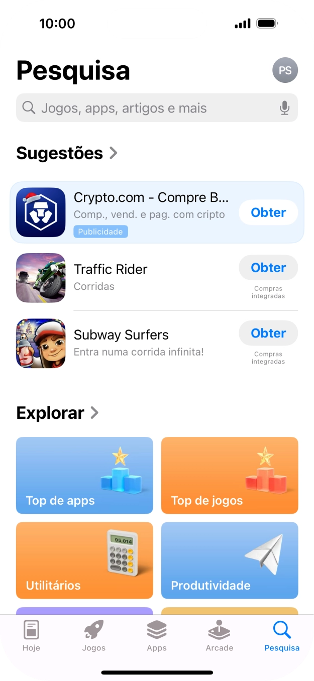 Prima o campo de pesquisa e introduza o nome ou categoria da app pretendida.