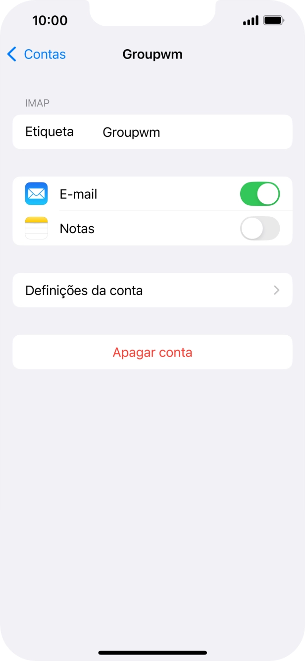 Prima Definições da conta.