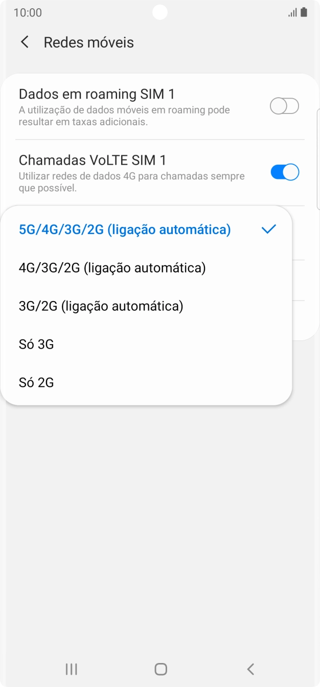 Prima o tipo de rede pretendido.