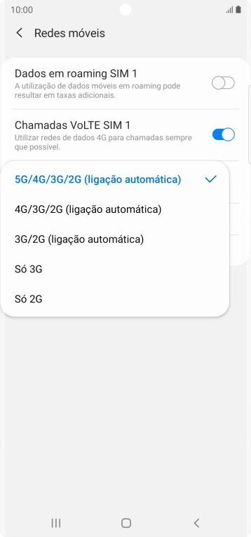 Prima o tipo de rede pretendido.