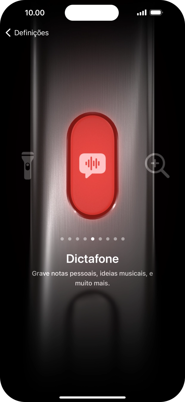 Para escolher a função pretendida, deslize o dedo para a direita ou para a esquerda sobre o ecrã.