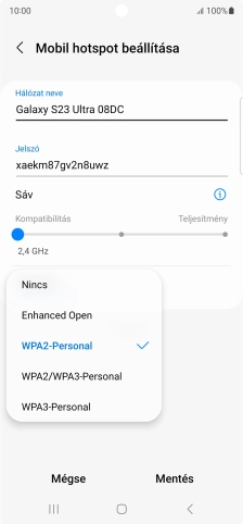 Válaszd a WPA3-Personal lehetőséget, ha jelszóval szeretnéd védeni a Wi-Fi hotspotodat.