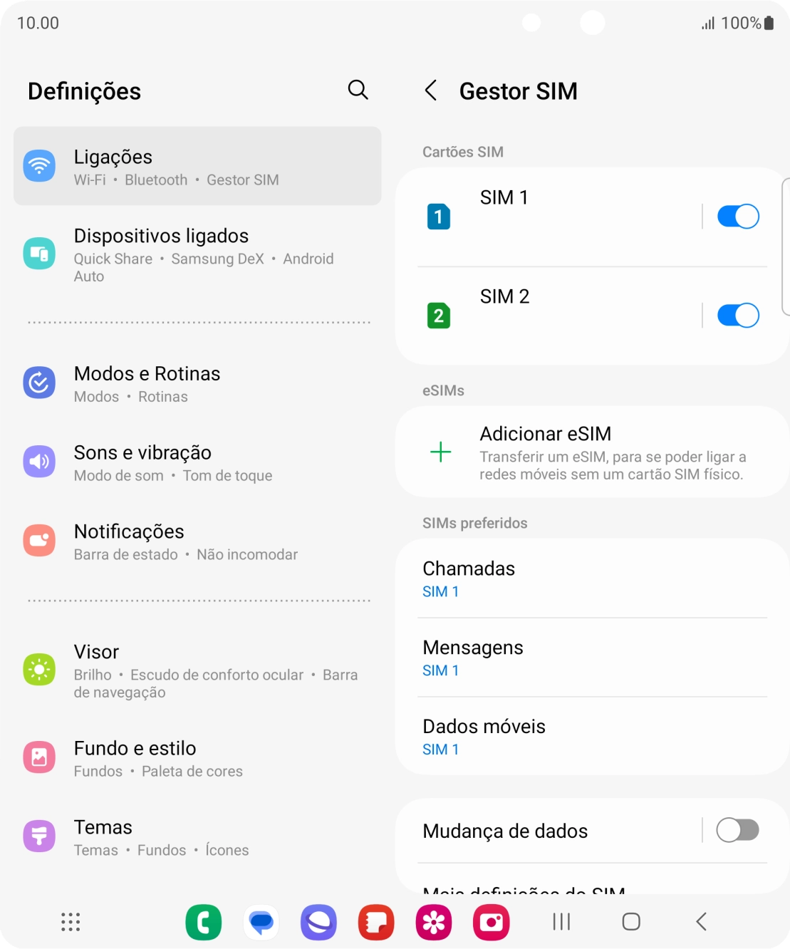 Prima o cartão SIM pretendido.