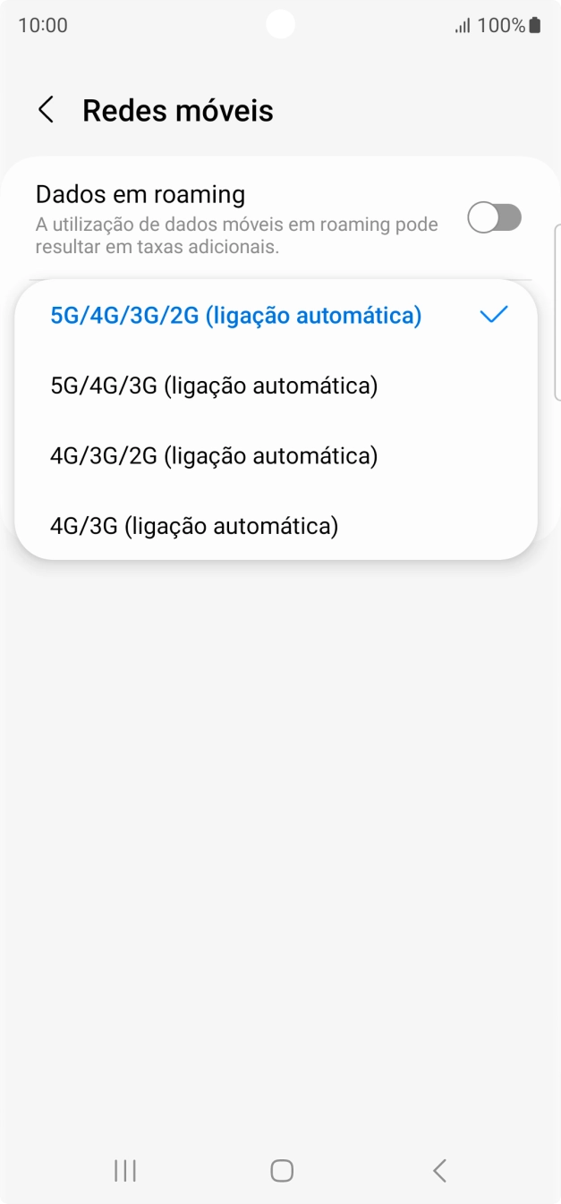 Prima o tipo de rede pretendido.
