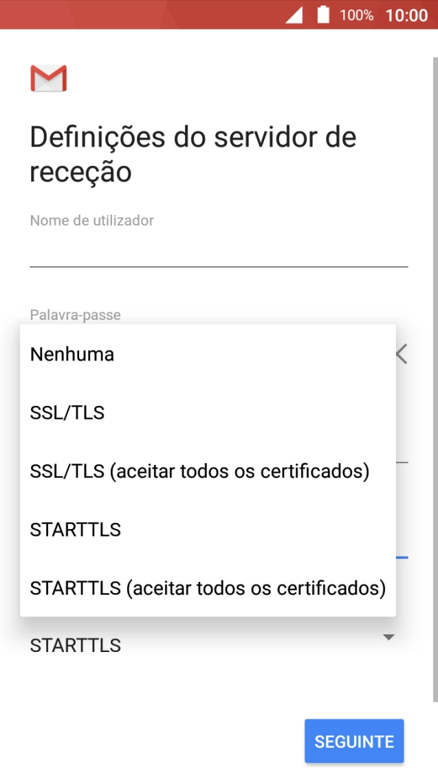 Prima SSL/TLS para ativar a função.