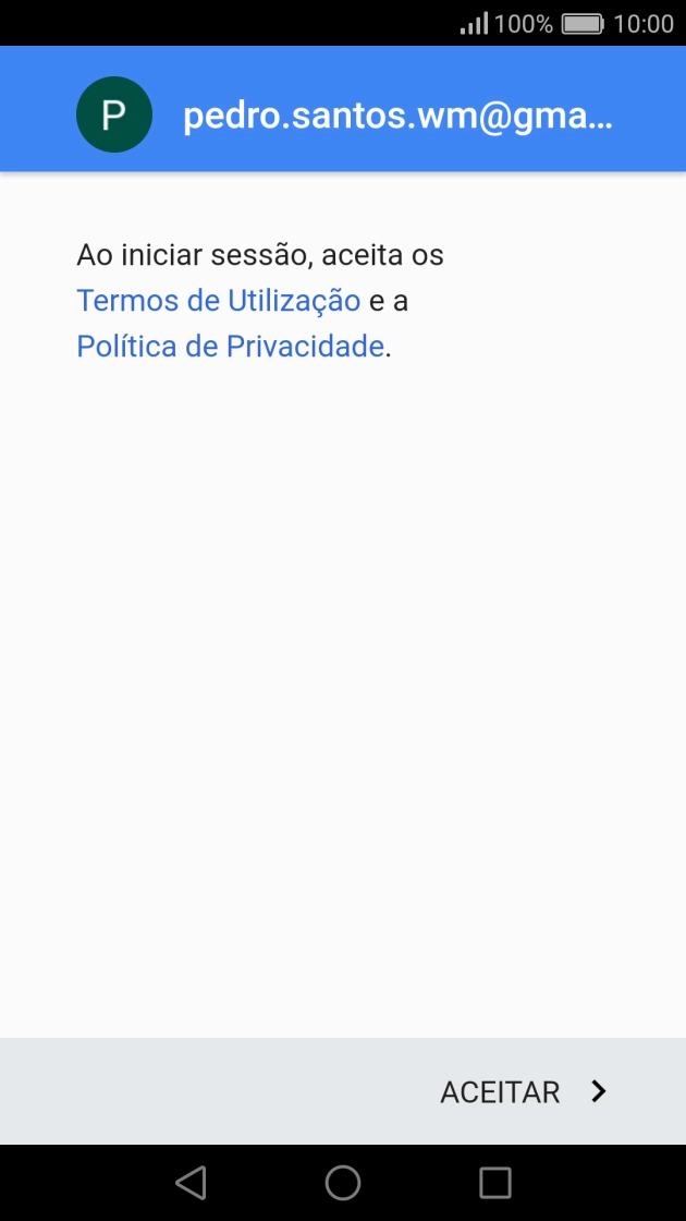 Prima ACEITAR e siga as indicações no ecrã para escolher as definições da conta Google.