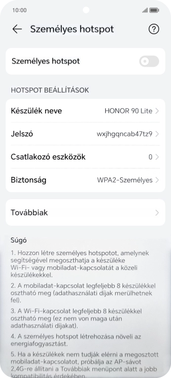 Válaszd a Készülék neve lehetőséget, és írd be a Wi-Fi-hotspot kívánt nevét.