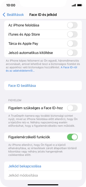 Válaszd a Jelkód bekapcsolása lehetőséget, és írj be kétszer egymás után egy tetszőleges képernyőzárkódot.