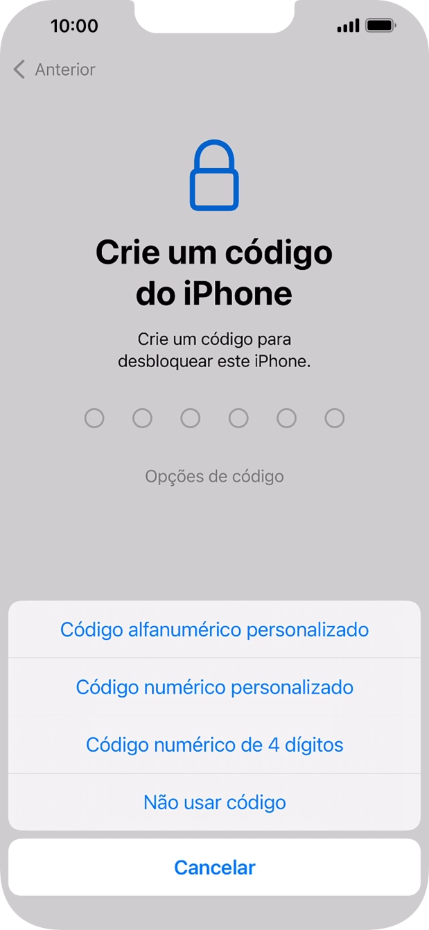 Siga as indicações no ecrã para ativar a utilização do código de bloqueio do telefone ou prima Não usar código.