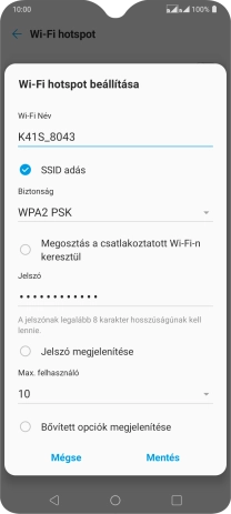 Kattints a „Wi-Fi Név” alatti mezőre, és írd be a Wi-Fi hotspot kívánt nevét.