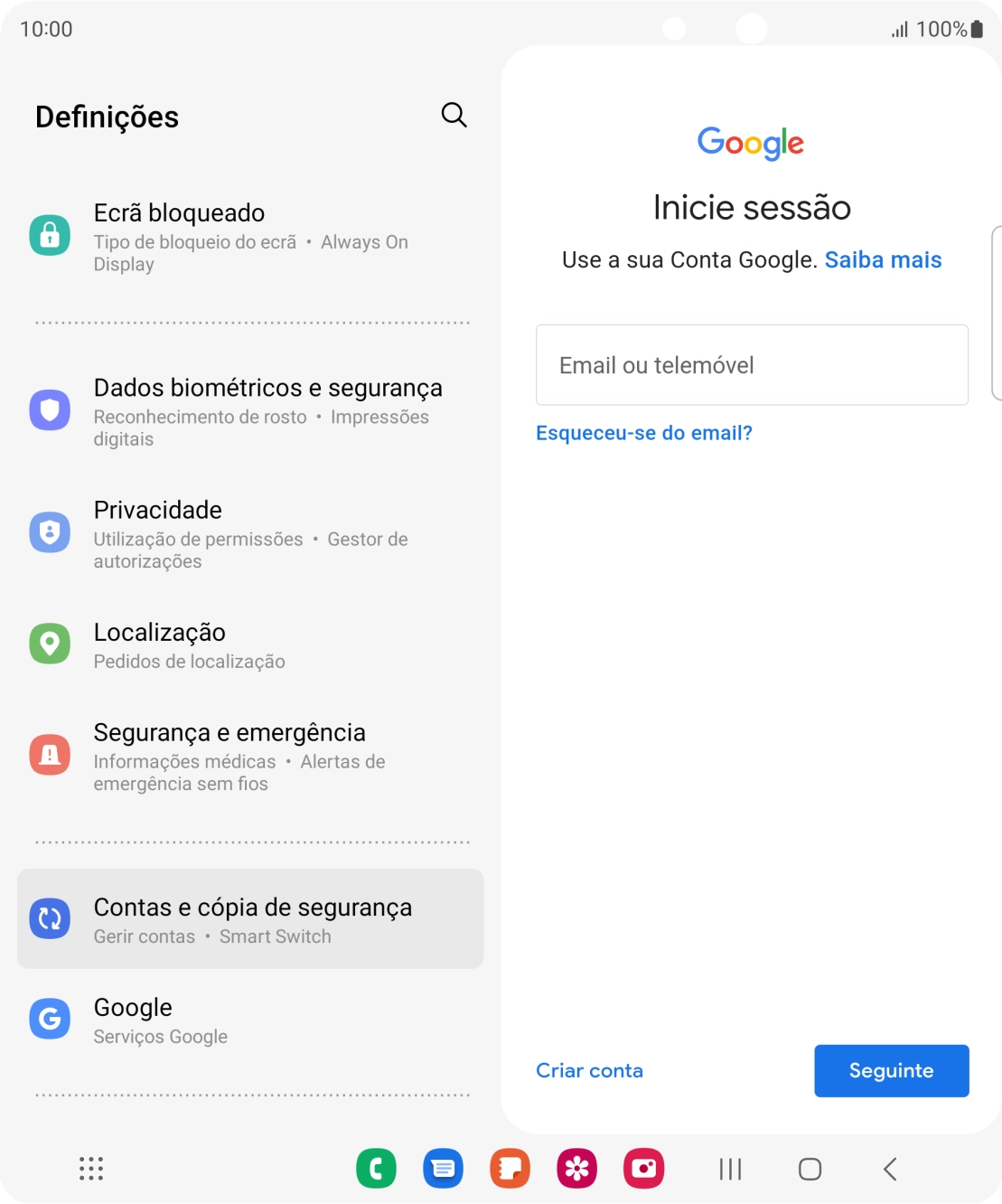 Se não tiver uma conta Google, prima Criar conta e siga as indicações no ecrã para criar uma conta.