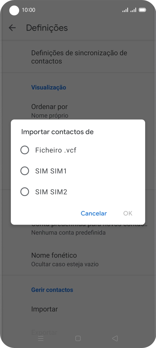 Prima o cartão SIM pretendido.