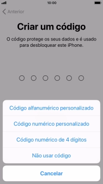 Siga as indicações no ecrã para ativar a utilização do código de bloqueio do telefone ou prima Não usar código.