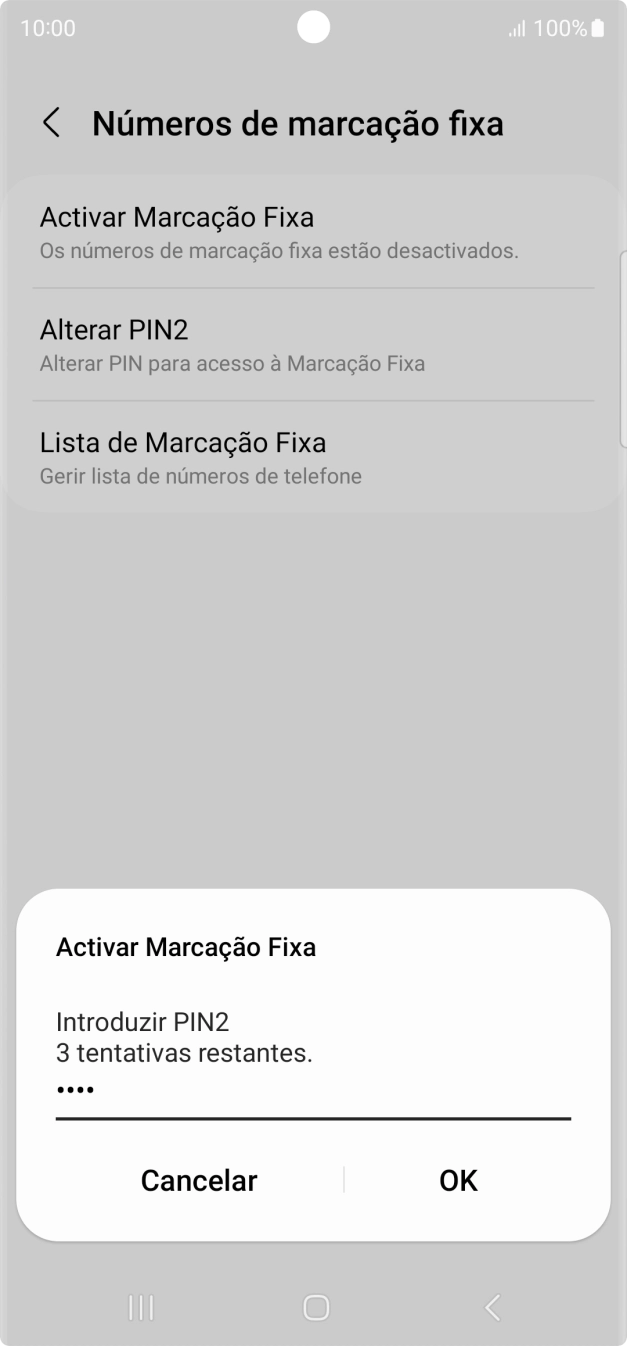 Introduza o código PIN2 e prima OK.