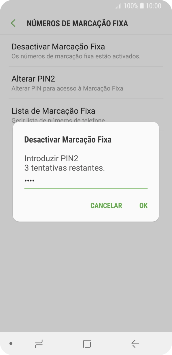 Introduza o código PIN2 e prima OK.