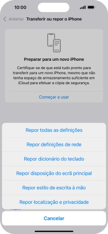 Prima Repor todas as definições.