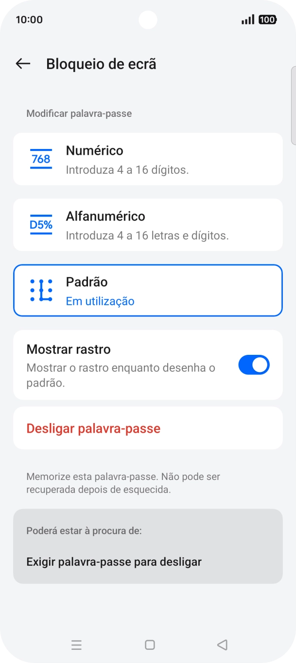 Prima Desligar palavra-passe.