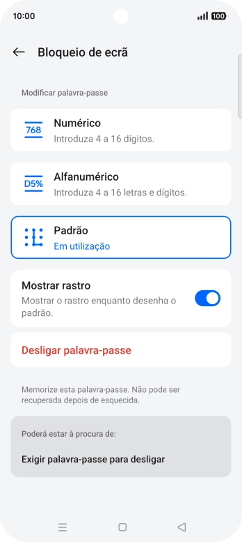 Prima Desligar palavra-passe.