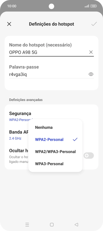 Prima WPA3-Personal para proteger o hotspot Wi-Fi com uma password.