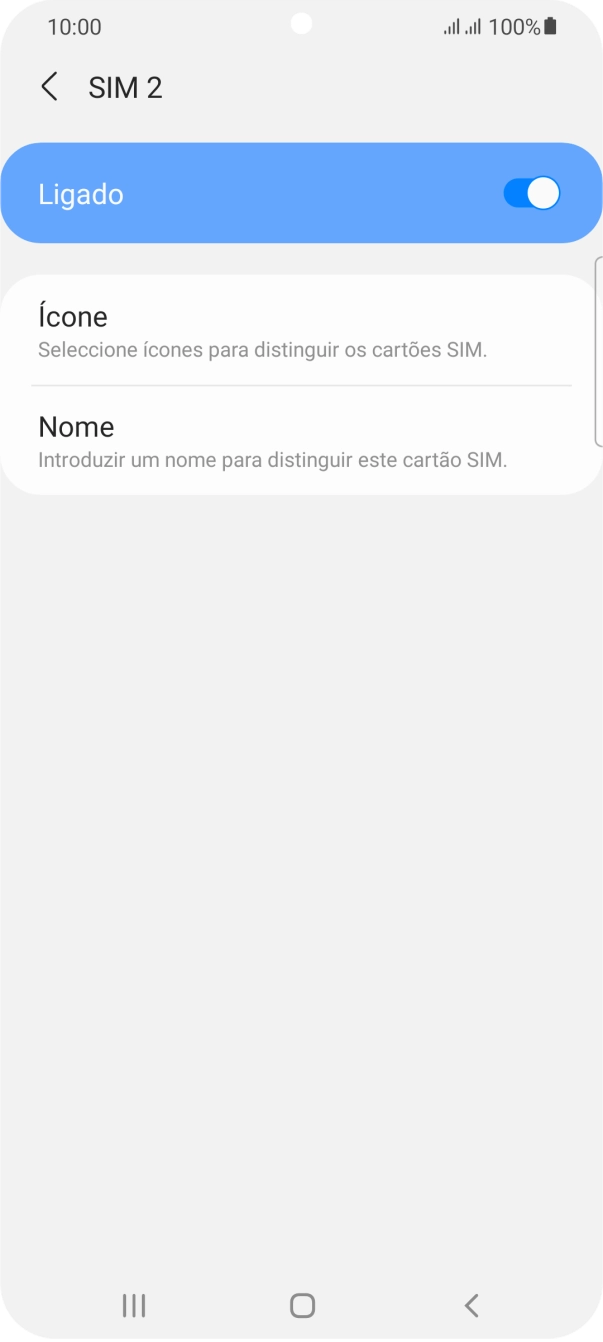 Prima o indicador para ativar ou desativar a utilização do cartão SIM.