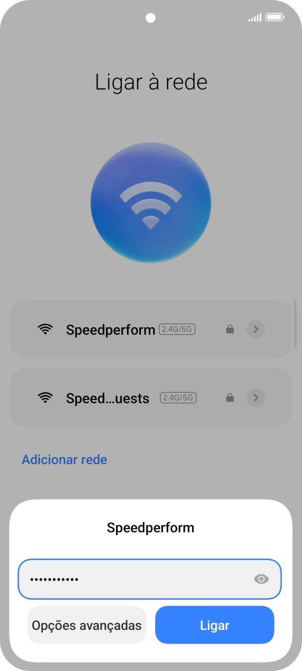 Introduza a password da rede Wi-Fi e prima Ligar.