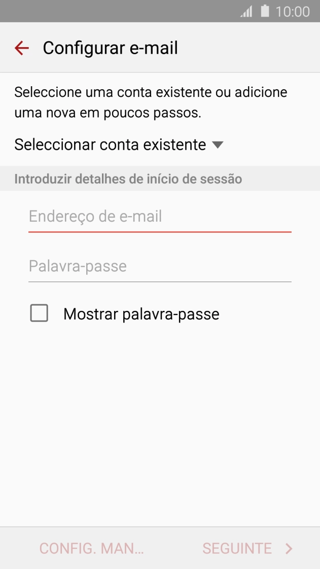 Prima Endereço de e-mail e introduza o seu endereço de e-mail.