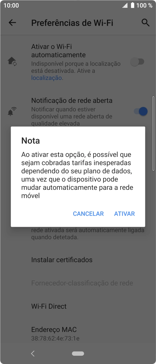Se ativar a função, prima ATIVAR.