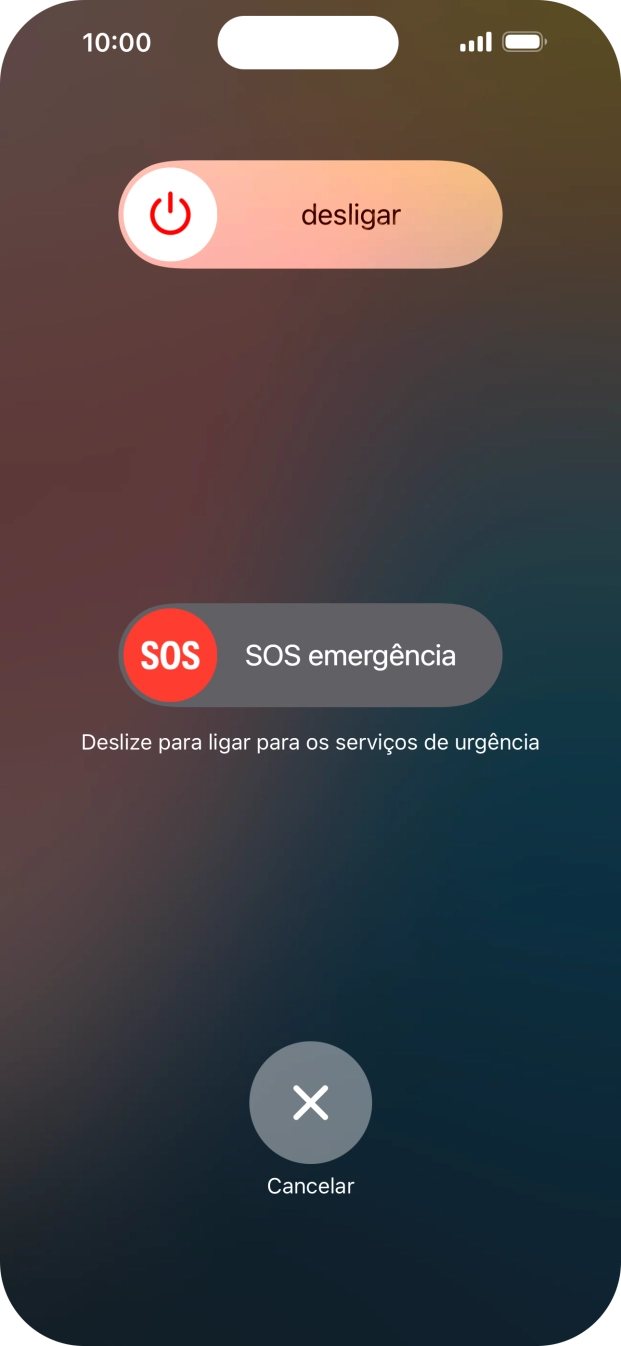 Prima o ícone para desligar e arraste-o para a direita.