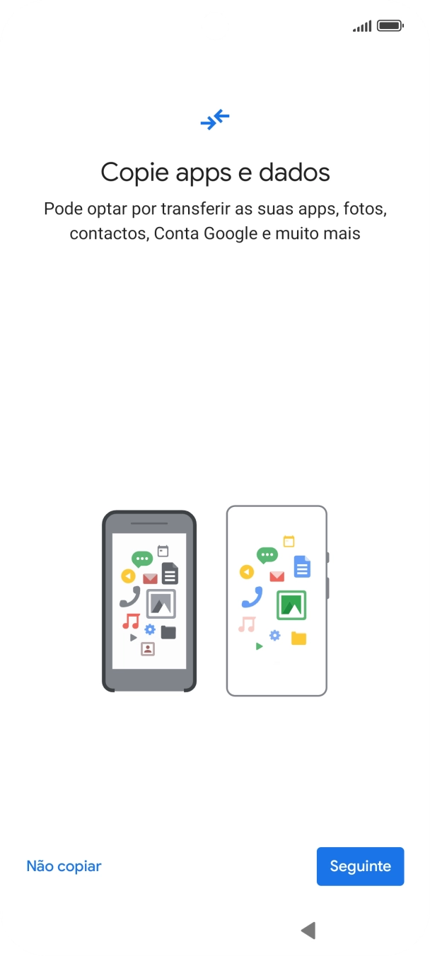 É possível transferir conteúdo de outro telefone quando o telefone for ativado antes da primeira utilização e quando o telefone tiver sido reiniciado. Quando esta imagem for mostrada no ecrã, o telefone está pronto para transferir conteúdo de outro telefone.