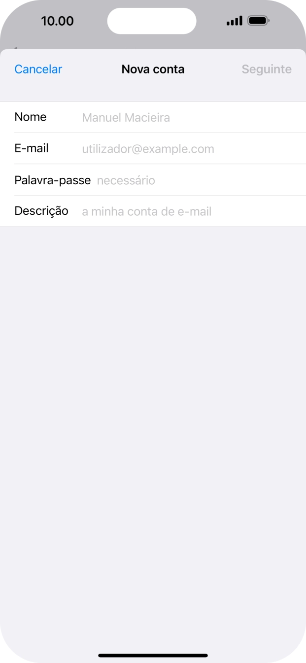 Prima Nome e introduza o nome do remetente pretendido.
