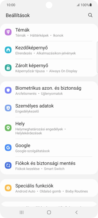 Válaszd a Fiókok és biztonsági mentés lehetőséget.