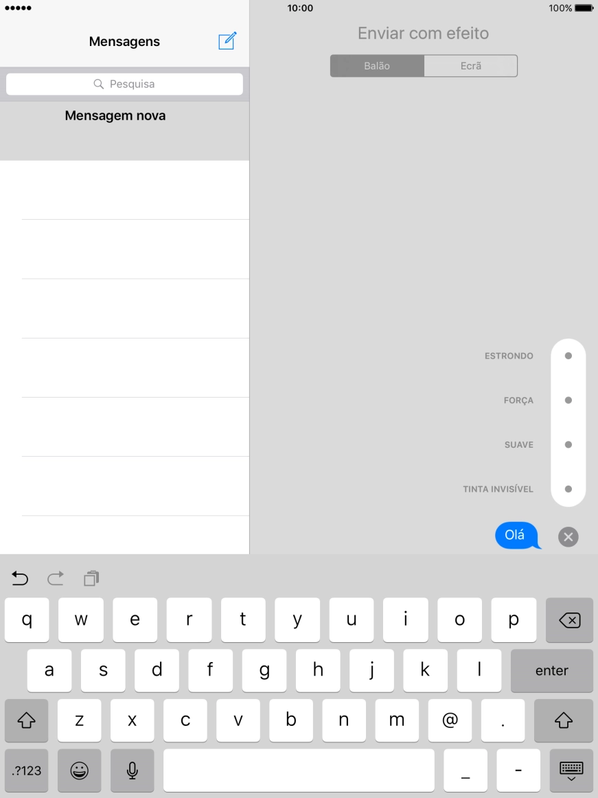 Prima Balão e siga as indicações no ecrã para adicionar um efeito de balão de diálogo à iMessage.