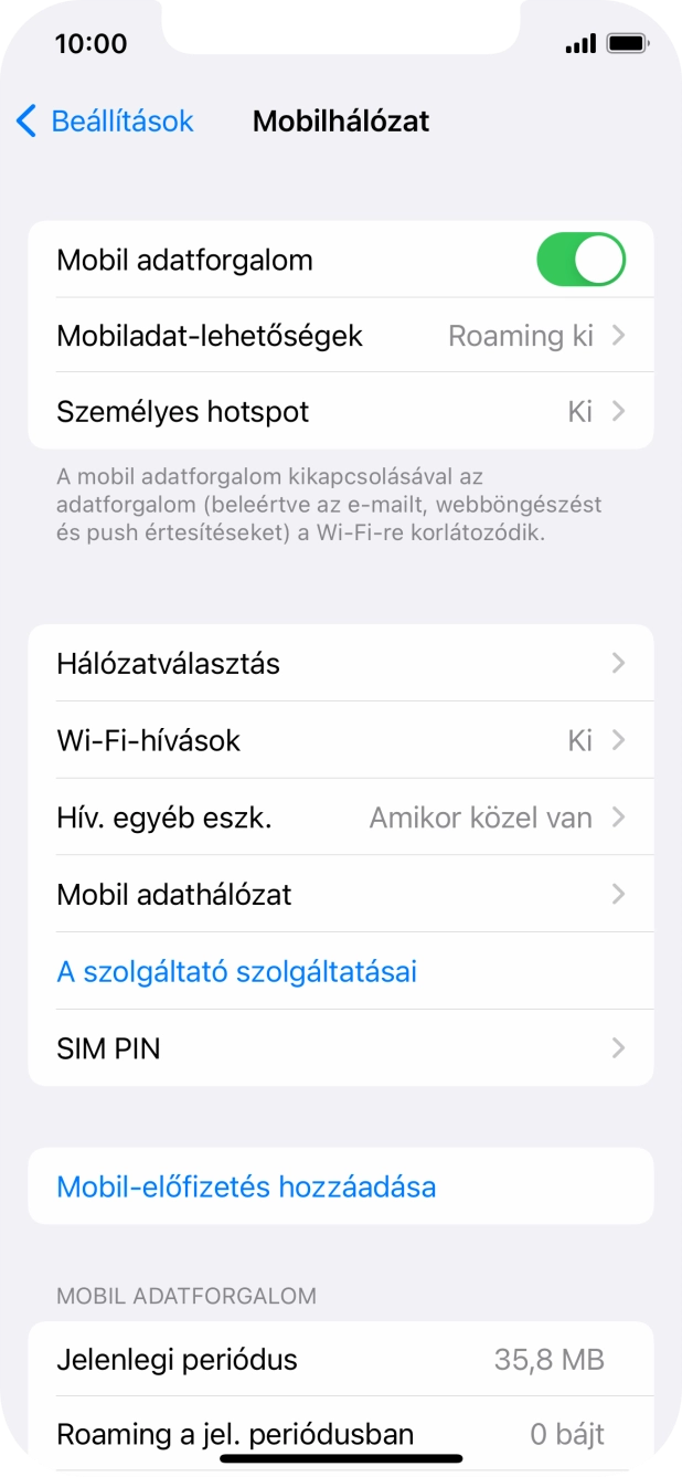 Válaszd a Mobiladat-lehetőségek lehetőséget.