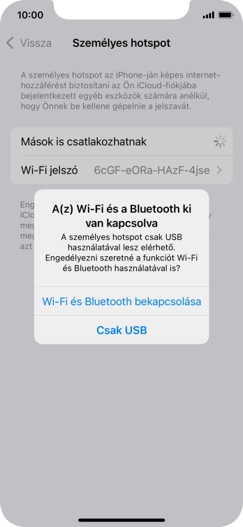 Amennyiben be van kapcsolva a Wi-Fi, válaszd a Wi-Fi és Bluetooth bekapcsolása lehetőséget.