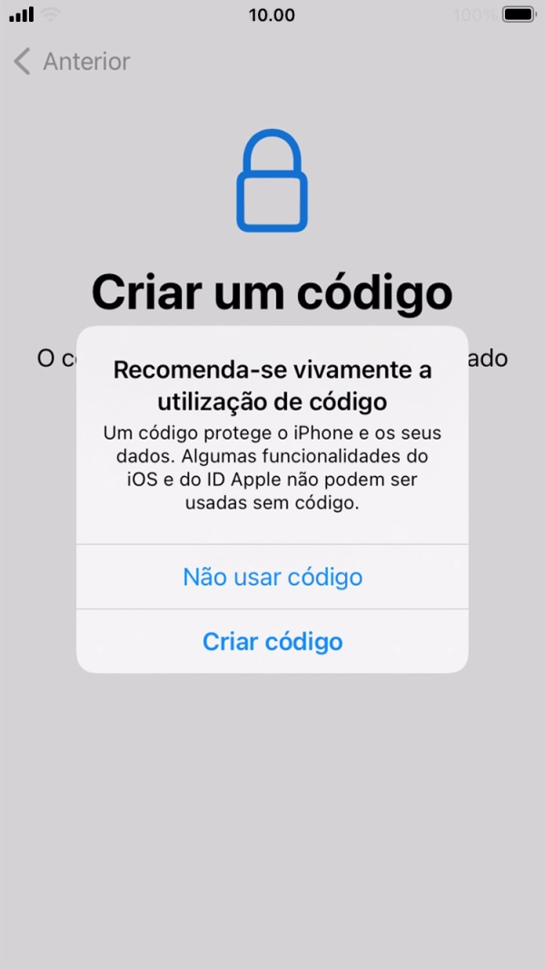 Se desativar a função, prima Não usar código.