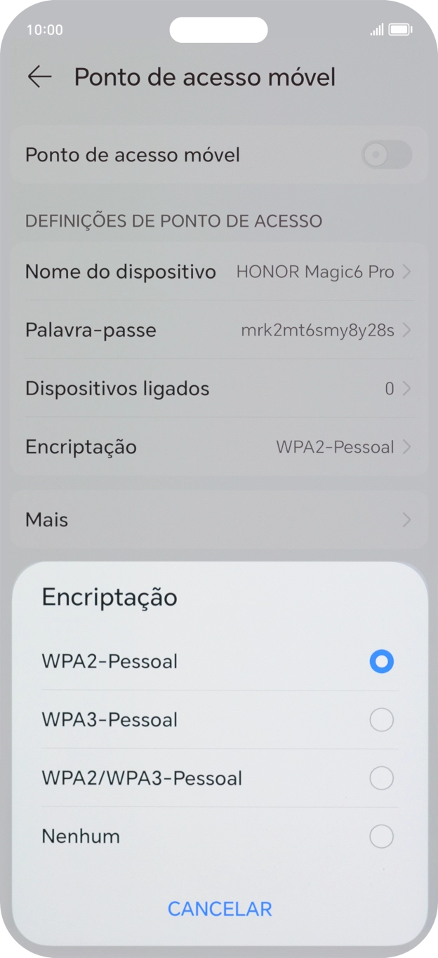 Prima WPA3-Personal para proteger o hotspot Wi-Fi com uma password.