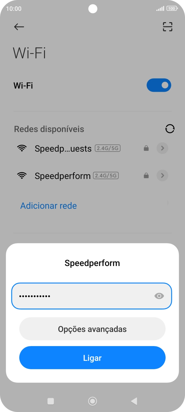 Introduza a password da rede Wi-Fi e prima Ligar.