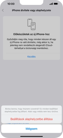 Válaszd a Beállítások alaphelyzetbe állítása lehetőséget. Várj egy kicsit, amíg a telefon visszaállítja a gyári beállításokat. A telefon konfigurálásához és ahhoz, hogy üzemkész állapotba hozd, kövesd a képernyőn megjelenő utasításokat.