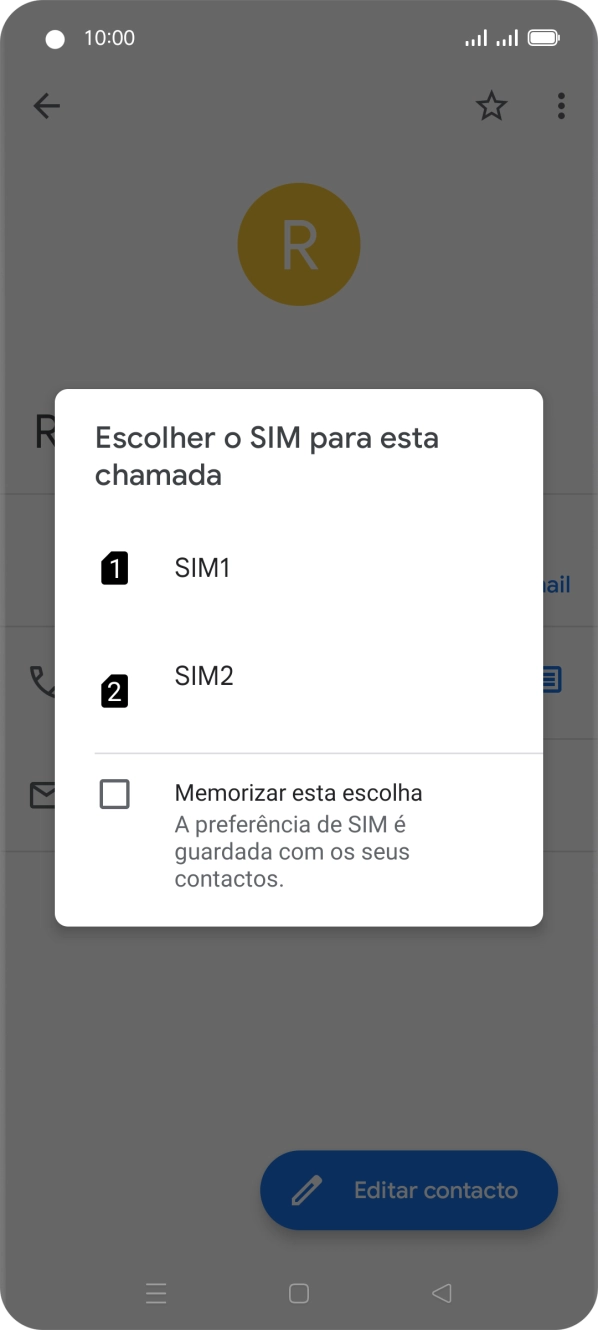 Prima o cartão SIM pretendido.