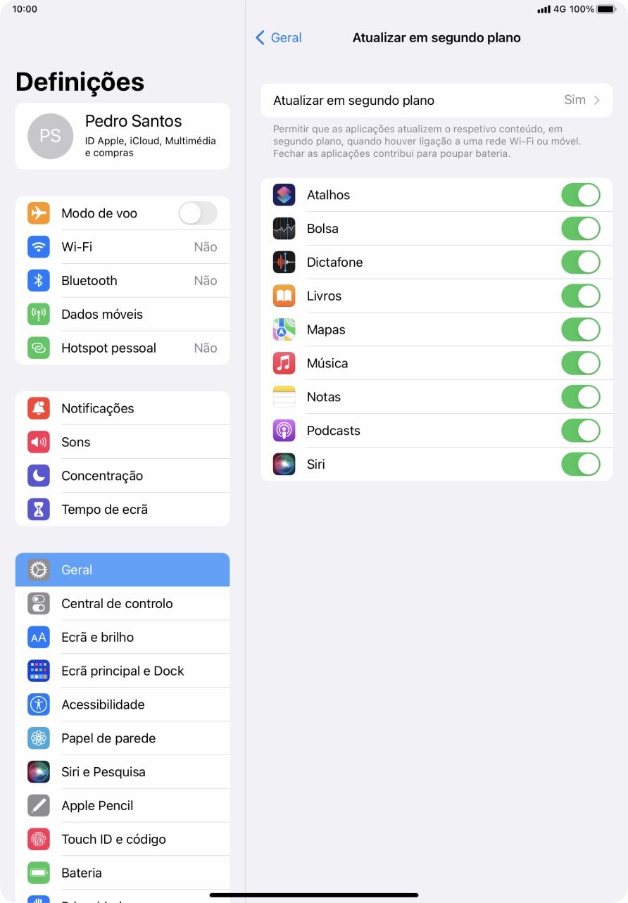 Prima Atualizar em segundo plano.