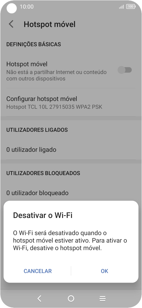 Se o Wi-Fi estiver ativado, prima OK.
