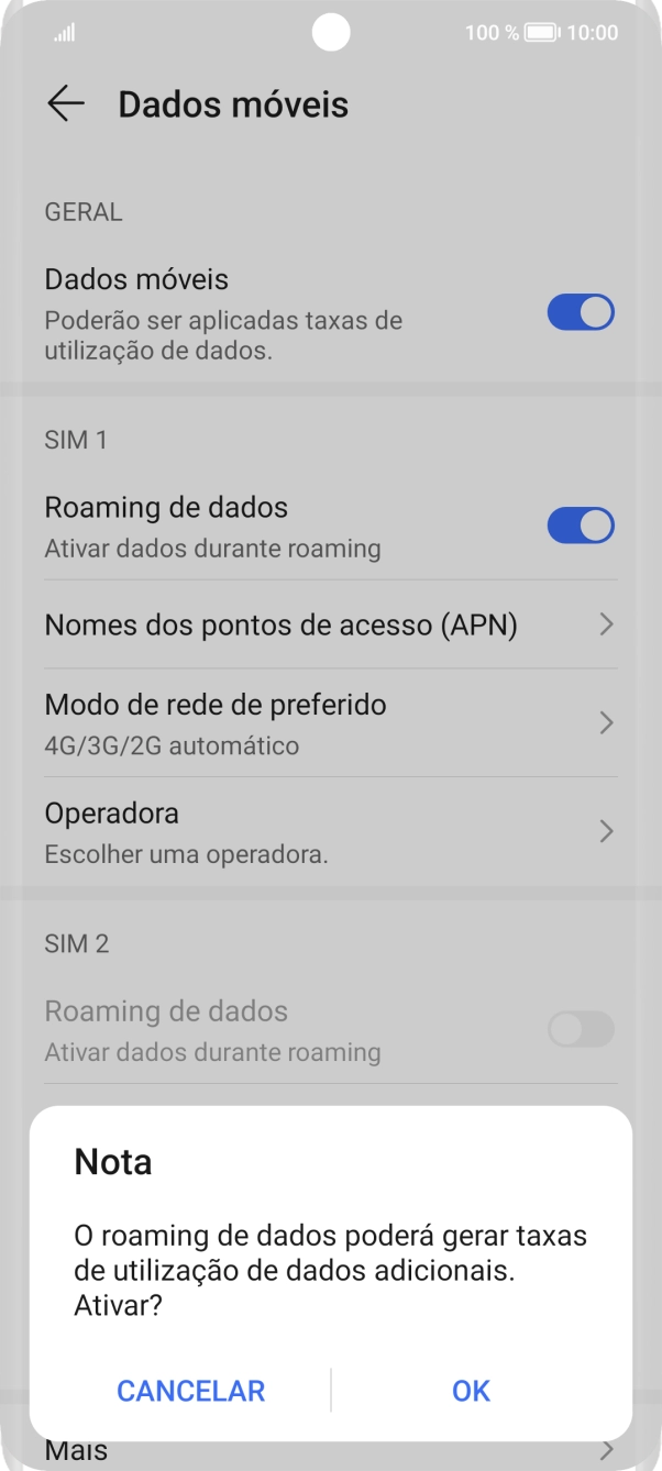 Se ativar a função, prima OK.