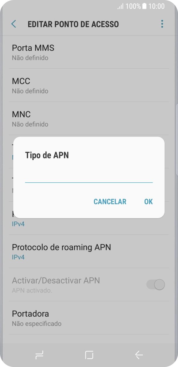 Introduza default e prima OK.
