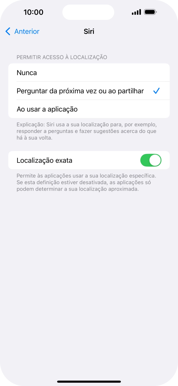 Prima a definição pretendida para ativar ou desativar a função.