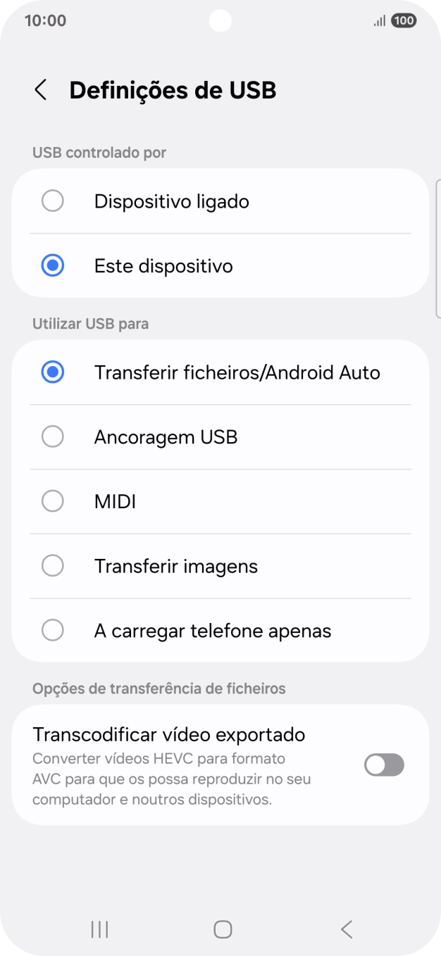 Prima Transferir ficheiros/Android Auto.