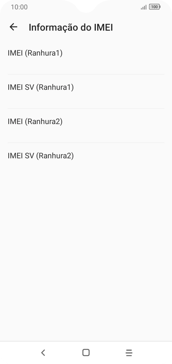 O código IMEI é mostrado no ecrã.