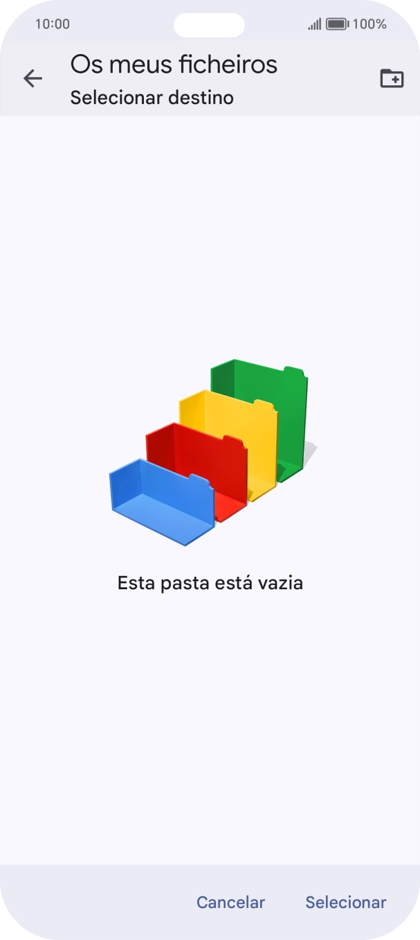 Se quiser criar uma nova pasta, prima o ícone de nova pasta e siga as indicações no ecrã para criar uma nova pasta.